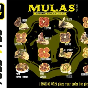 a menu for mulas