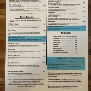 Lunch menu