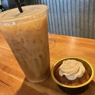 ice latte and small spice cake treat