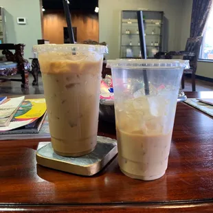 Left vanilla chai tea latte  Right Vanilla latte