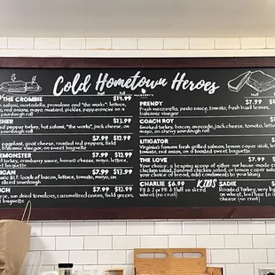 a menu on the wall