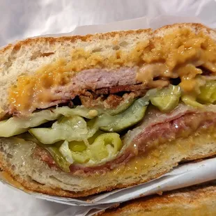 The Williamson (the Cuban!) - not really a Cuban: ham, hot salami, bacon, swiss - but tasty