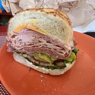 Salami turkey and ham sandwich