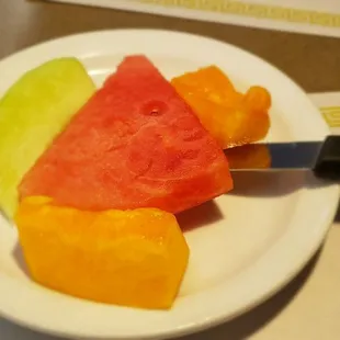 The fruit plate instead of potatoes.