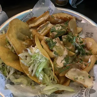 Fried tacos with corn tortillas