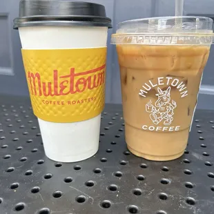 Iced almond milk vanilla latte Hot almond milk honey latte