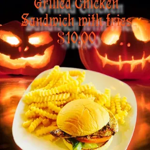 a grilled chicken sandwich and fries