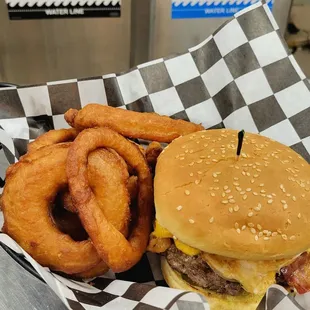 Build your own burger &amp; onion rings