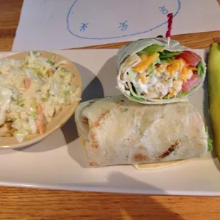 Chicken salad wrap, coulda used some flavor. Only tasted like mayo, just like the coleslaw.