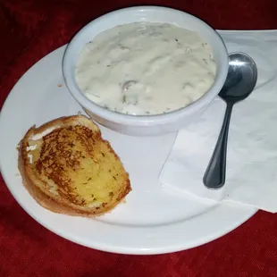 Claim chowder was homemade and full of clams. Every soup I have ordered here has been very good.