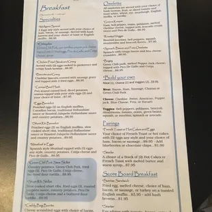 Breakfast menu