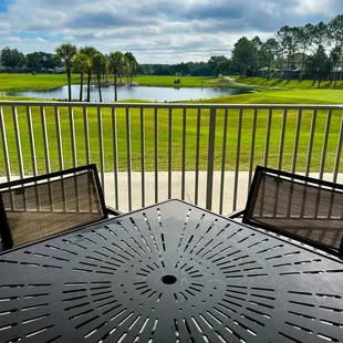 Covered patio over looking the 18th hole