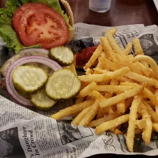 Burger and parmesan fries.