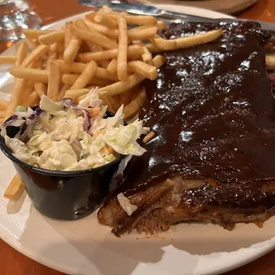Baby Back BBQ Ribs, Half Rack, fries, coleslaw