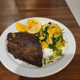 Blackend Trout with  sautéed veggies. It is always amazing!!