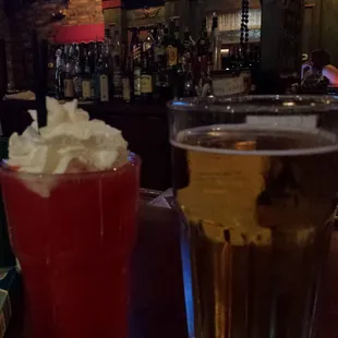 Frosty beer and yummy strawberry daqe