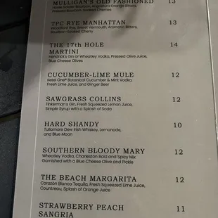 Cocktails specialty menu