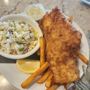 Fish and chips were delicious! The coleslaw was a little dry.