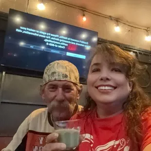Enjoying my favorite pistachio drink with my better half.