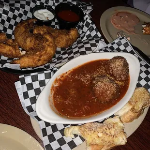 Chicken tenders and meatballs