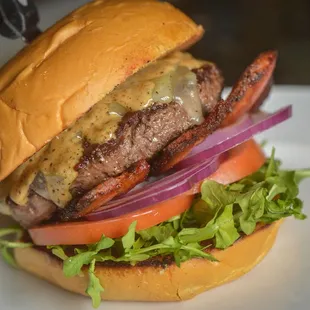a hamburger on a plate
