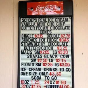 a menu on a wall