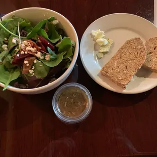 Salad (with goat cheese, bacon, beets, and a balsamic vinaigrette on the side) and irish soda bread and butter. 8-9-19