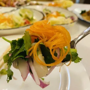 Shrimp and squid cold salad with fresh herbs