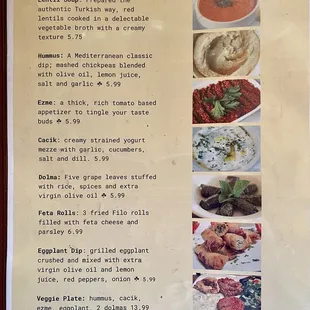 Menu as of October 2023