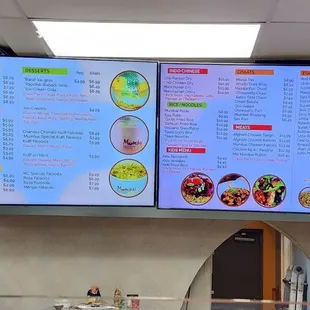 menus on a large screen