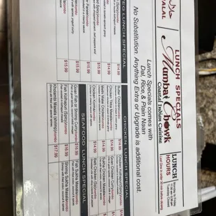 Lunch menu