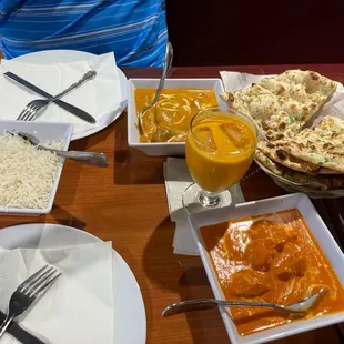 Lamb Korma Butter Chicken Chicken Tikka Masala Garlic Naan Bread Rice Mango Lassi