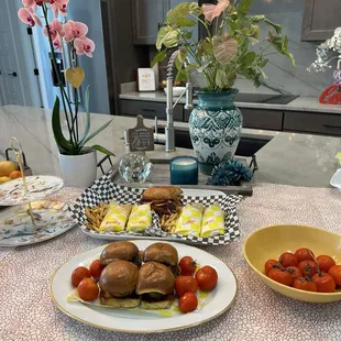 a variety of food items on a table