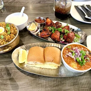 various dishes of food on a table