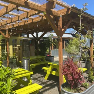 Some of the seating at the carts on Foster