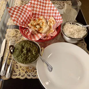 Saag Paneer and Garlic Naan Bread
