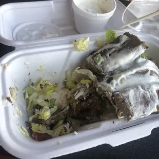 Mediterranean salad with gyro meat.