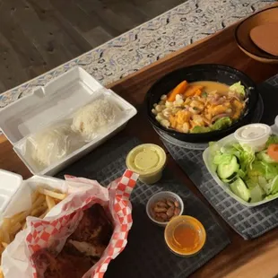 Half roasted chicken, rice, ceviche de pescado