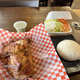 1/2 chicken, rice, &amp; salad
