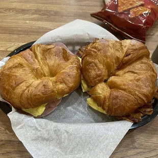 I had the breakfast croissant with ham and the breakfast croissant with sausage and bacon.