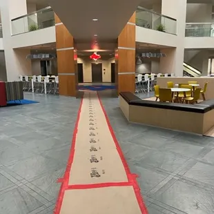 a long line of footprints on the floor