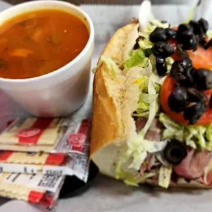 Roast beef and minestrone soup