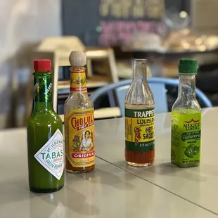 a variety of condiments on a counter