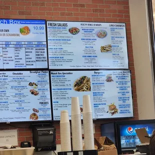 a menu on a large screen