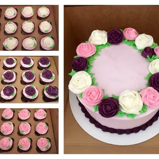 Cake and cupcakes with buttercream flowers