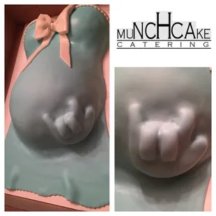 Baby bump cake with "I love you" in sign language