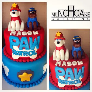 Paw Patrol cake in fondant with handmade fondant dogs
