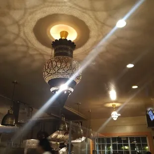a chandelier in a restaurant