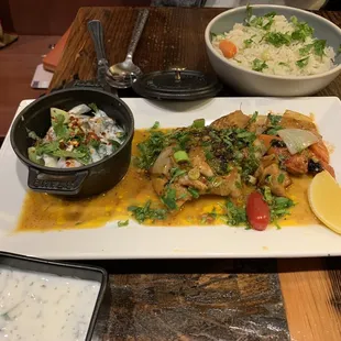 Basmati Vegetable Pulao and Pan seared black cod