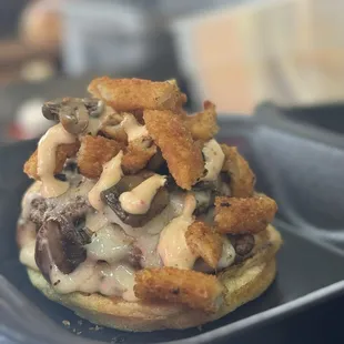 Mushroom Swiss smash-burger